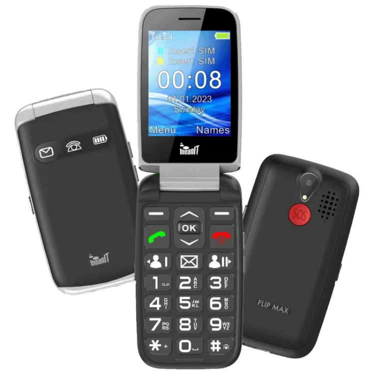 Alles MEANIT mobilni telefon SENIOR FLIP MAX CRNI