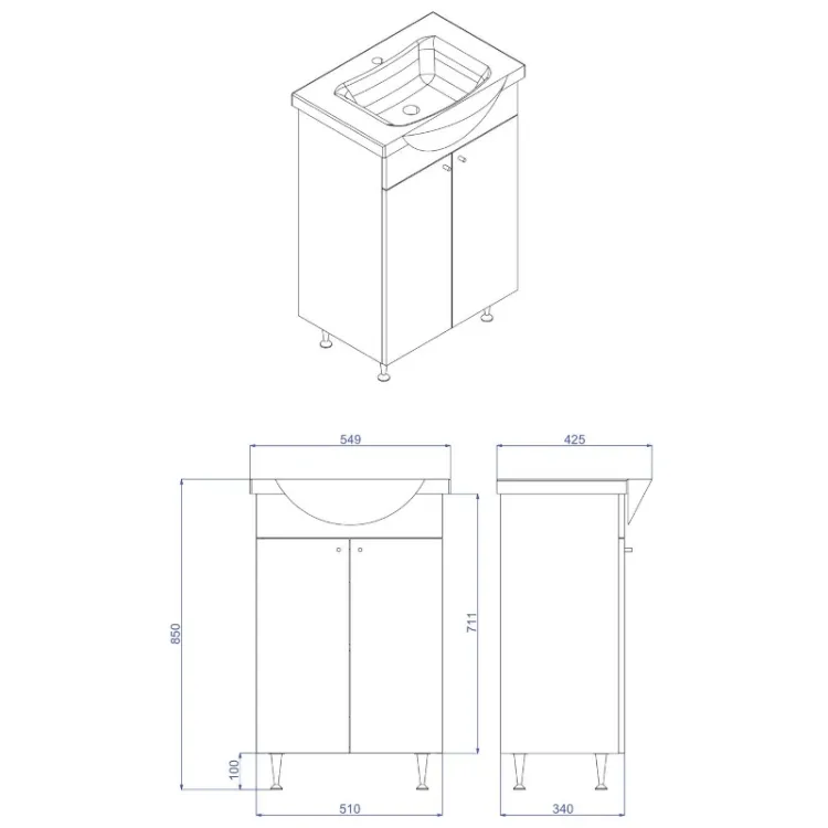 Alles EMA ormarić kupaonski donji s umivaonikom 55 S