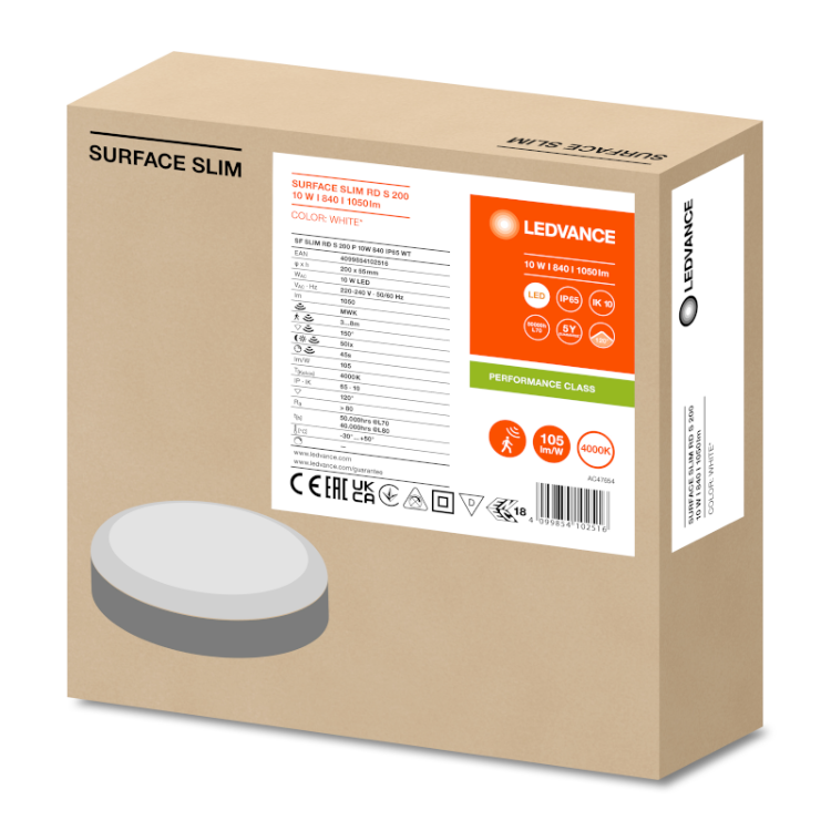 Alles LEDVANCE LED stropna svjetiljka SF SLIM RD S 200 P 10W 840 WT IP65
