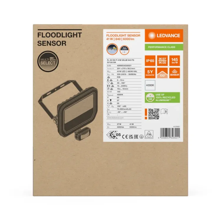 Alles LEDVANCE LED reflektor FL 50 SN P 41W 6KLM 840 PS SY100 BK