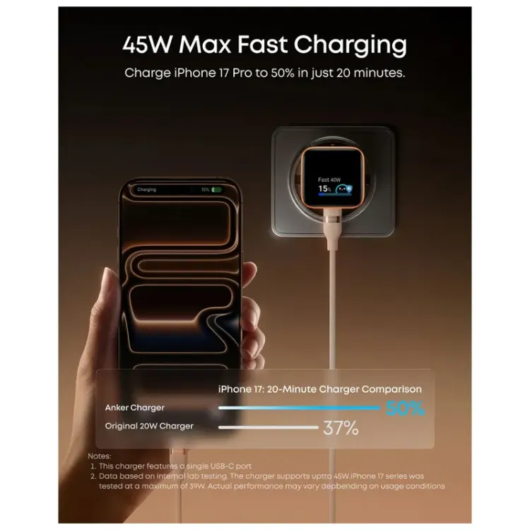 Alles ANKER punjač NANO 45W SMART DISPLAY NARANČASTI
