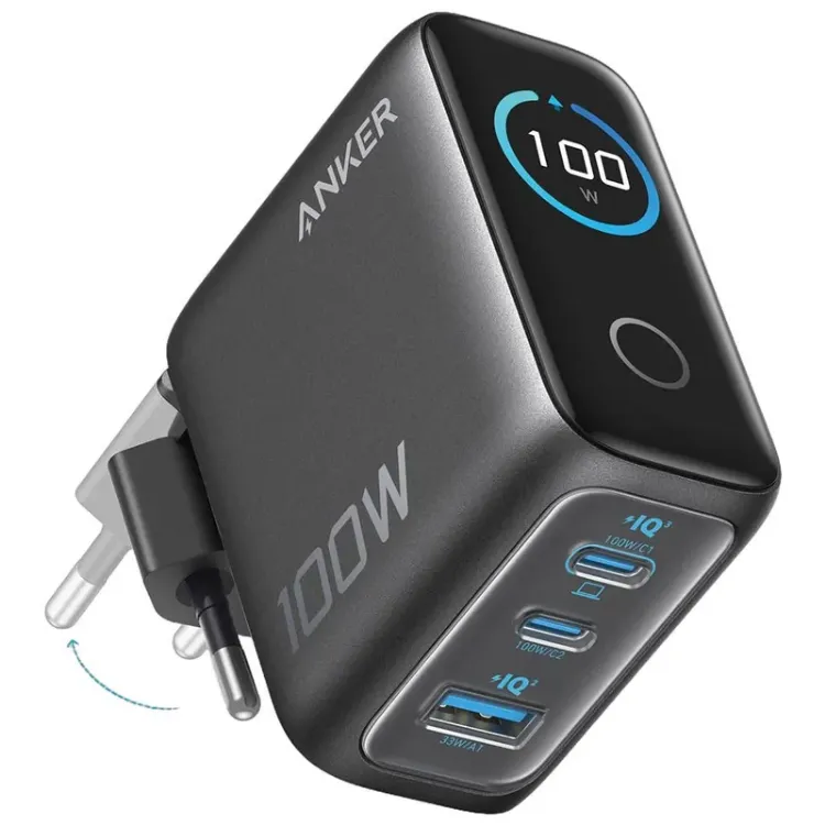 Alles ANKER punjač GaN 100W SMART DISPLAY 3-PORT TAMNO SIVI