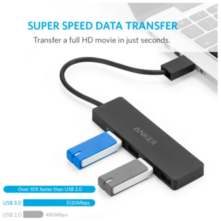 Alles ANKER USB 3.0 hub ULTRA SLIM 4-portni CRNI