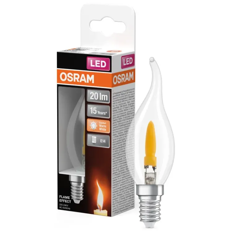 Alles OSRAM LED žarulja 1906 LED CLASSIC BA 35 FLAME 1W 818 Clear E14