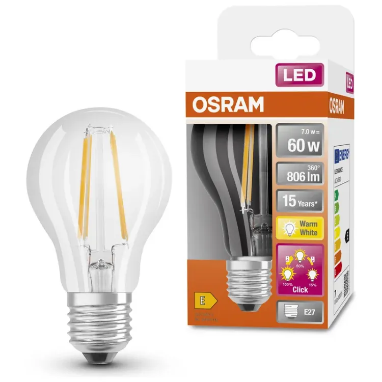 Alles OSRAM LED žarulja LED Superstar Plus Classic A 60 Filament 7W 827 E27 3step DIM