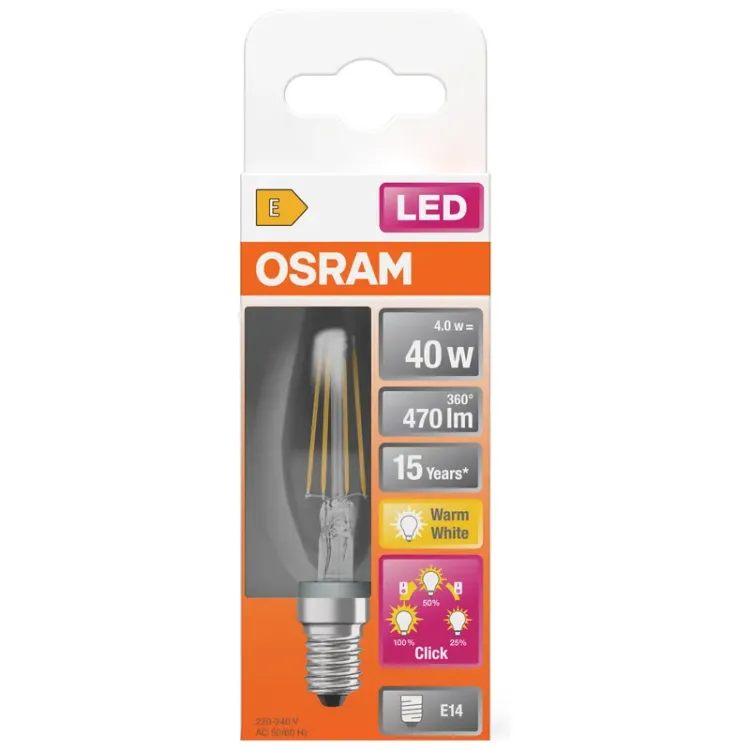 Alles OSRAM LED žarulja LED Superstar Plus Classic B 40 Filament 4W 827 E14 3step DIM