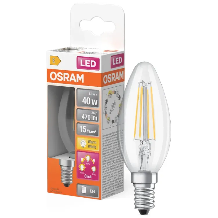 Alles OSRAM LED žarulja LED Superstar Plus Classic B 40 Filament 4W 827 E14 3step DIM