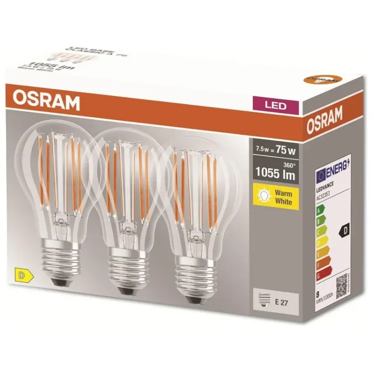 Alles OSRAM LED žarulja Base LED Classic A 75 Filament 7.5W 827 3/1 PAK